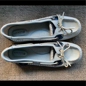 Sperry Top Sider Blue Stripe Slip On Bow Loafers
